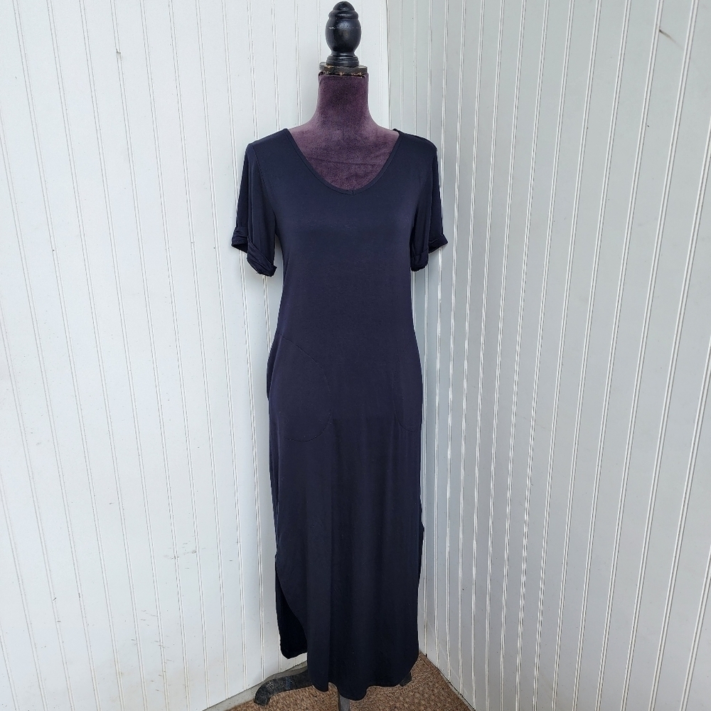 Colleen Lopez Maxi Dress Womens Black Jers Stretchy Short Sleeve V-Neck Long XSP